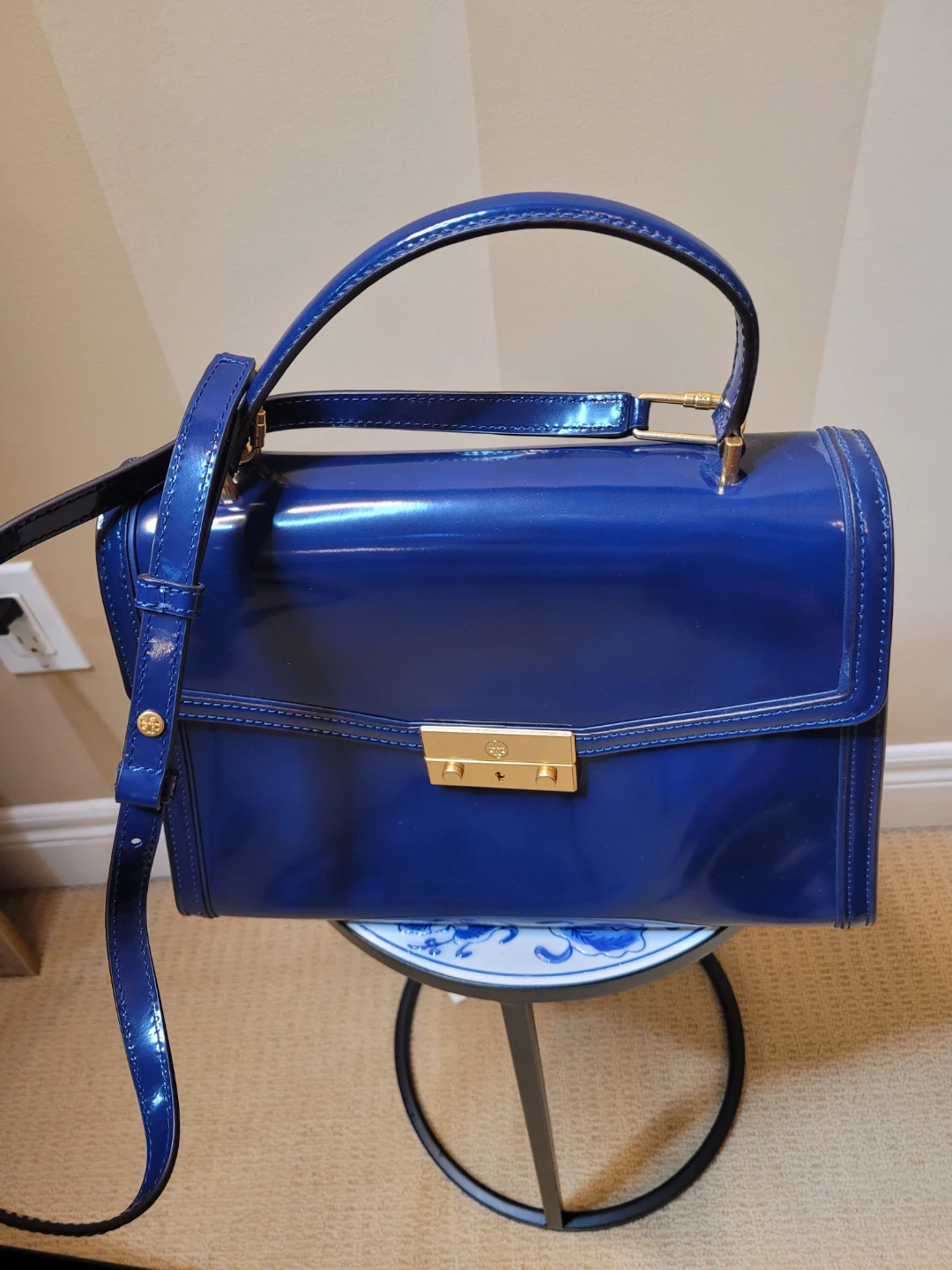 Tory Burch Royal Blue Patent Leather Satchel Handbag