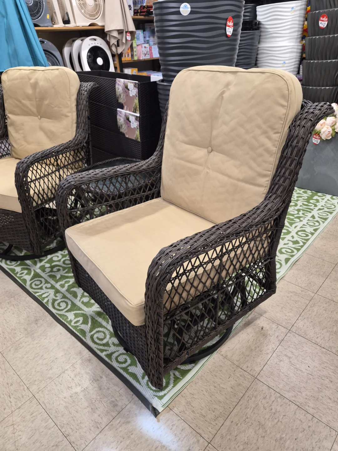 Wicker Swivel gliding Chairs with Glass Top Side Table Set - photo 2