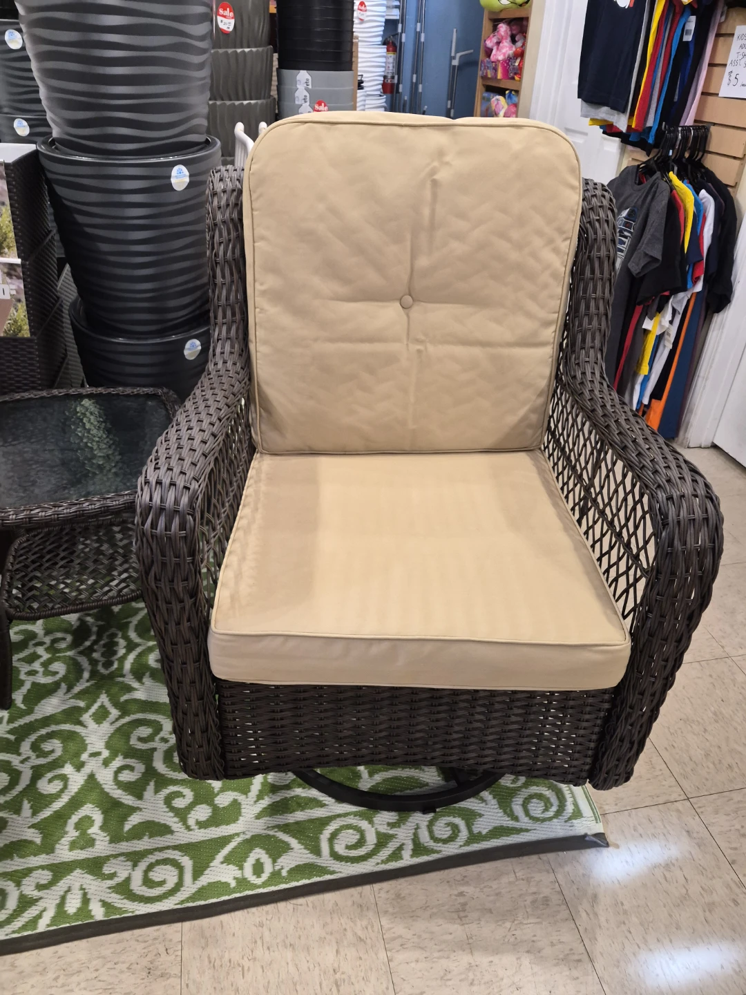 Wicker Swivel gliding Chairs with Glass Top Side Table Set - photo 3