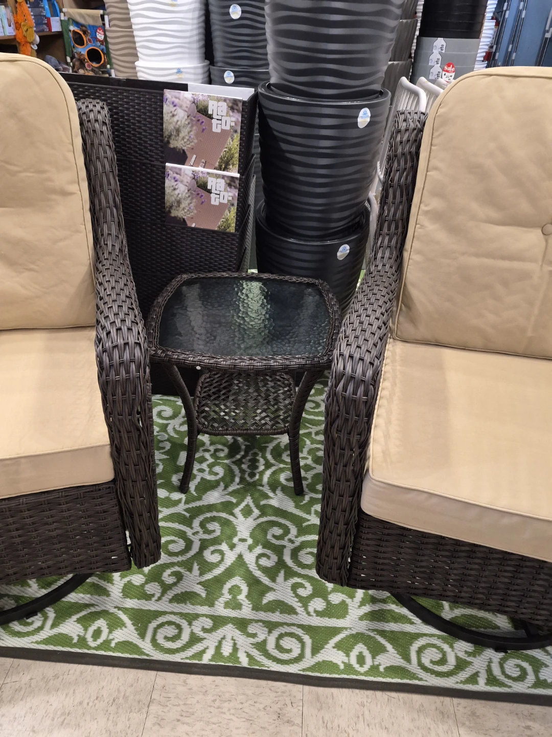 Wicker Swivel gliding Chairs with Glass Top Side Table Set - photo 4
