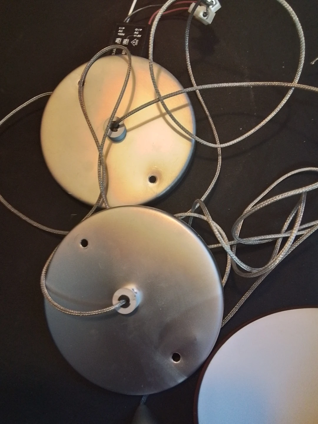 Lot of 3 MCM Style Red Glass Pendant Light Shades & Hardware - photo 3