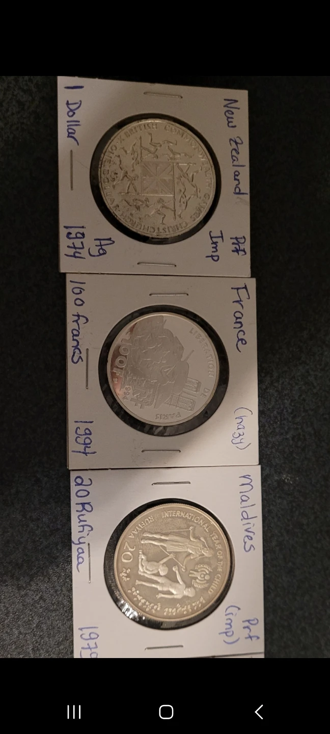 New Zealand, France, Maldives silver Coins