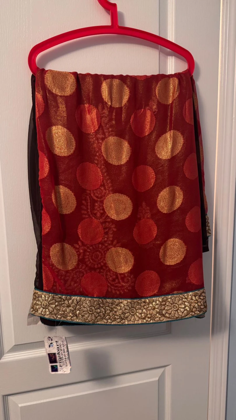 Red and Gold Polka Dot Saree
