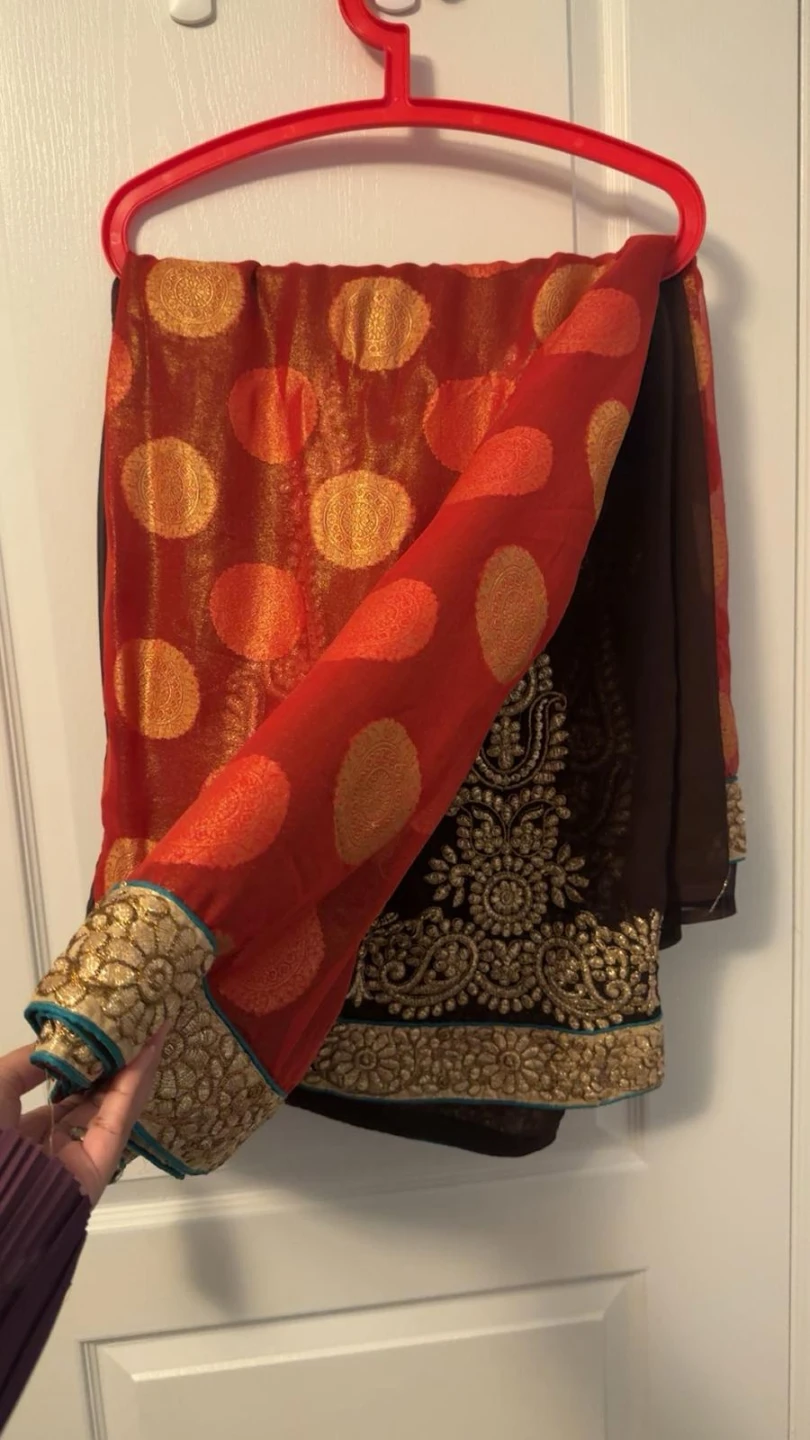 Red and Gold Polka Dot Saree - photo 2