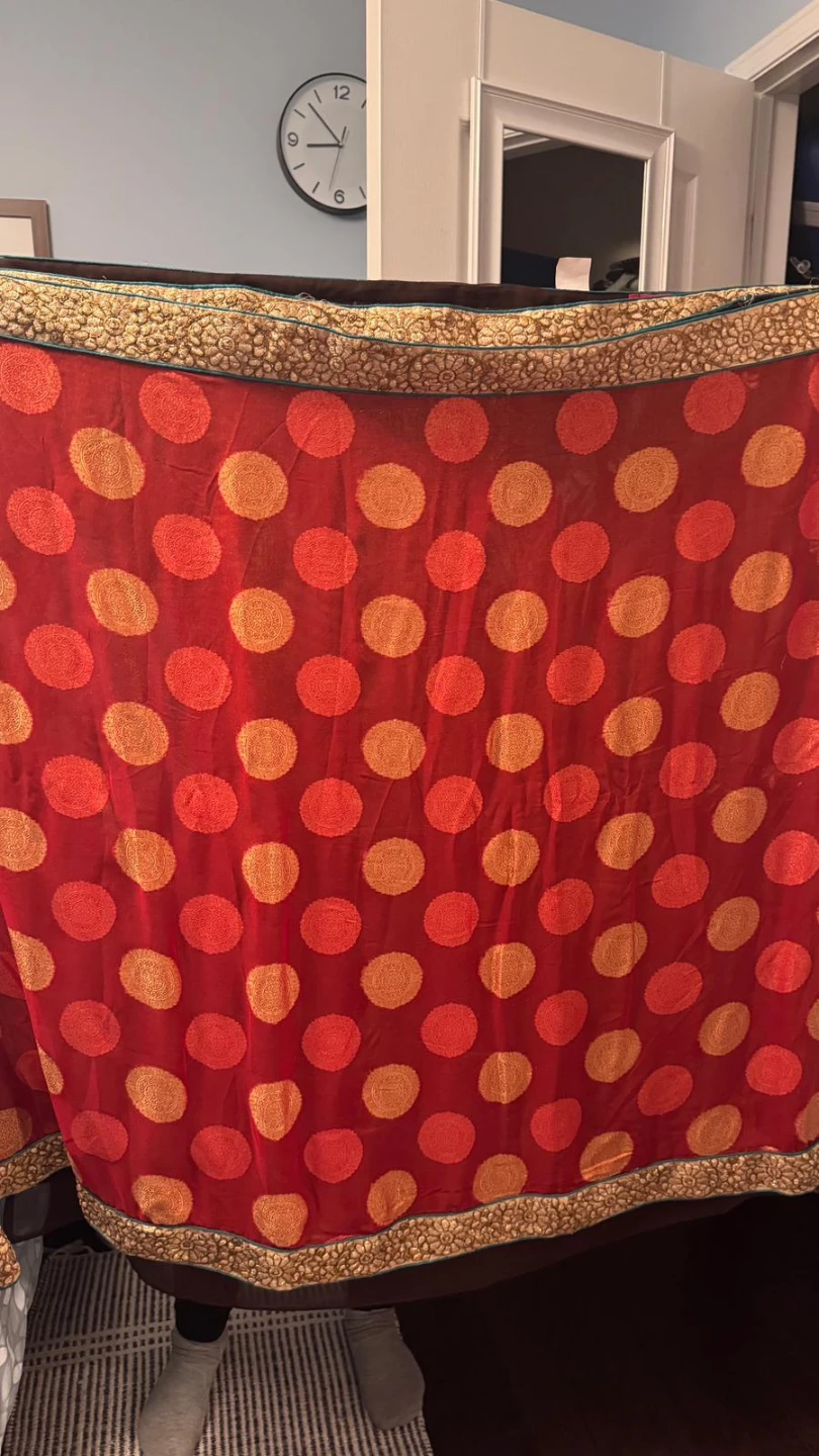 Red and Gold Polka Dot Saree - photo 3