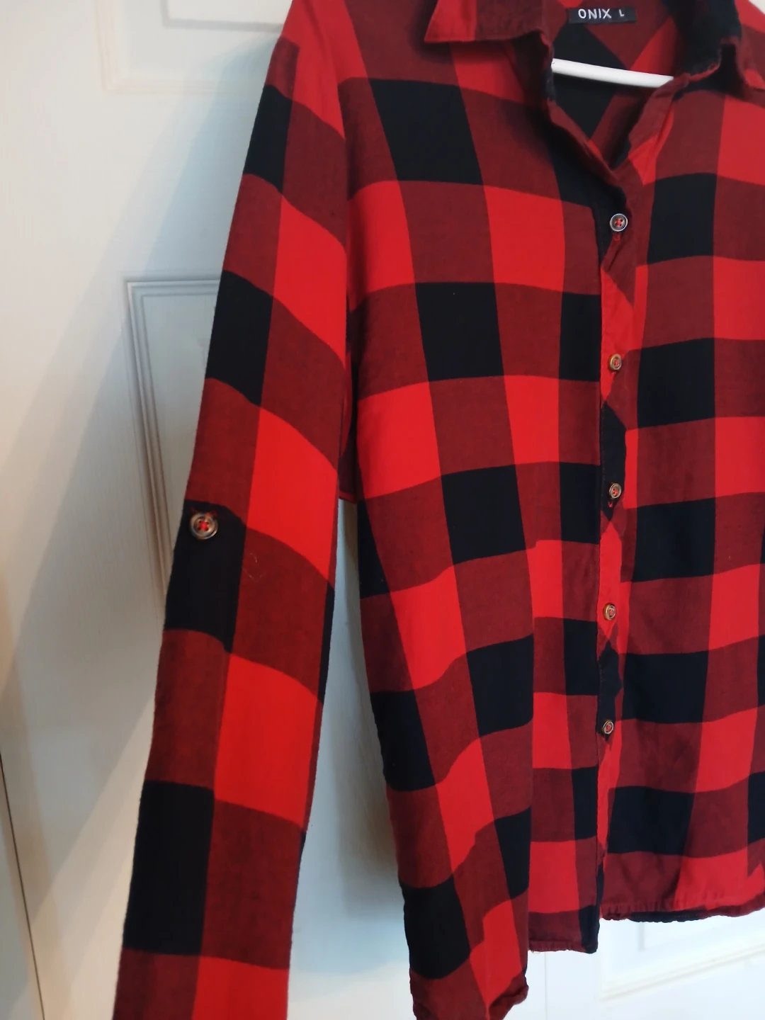 Plaid red and black button up long sleeve top size large L - photo 2