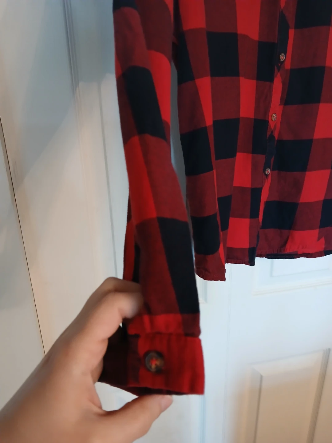 Plaid red and black button up long sleeve top size large L - photo 3