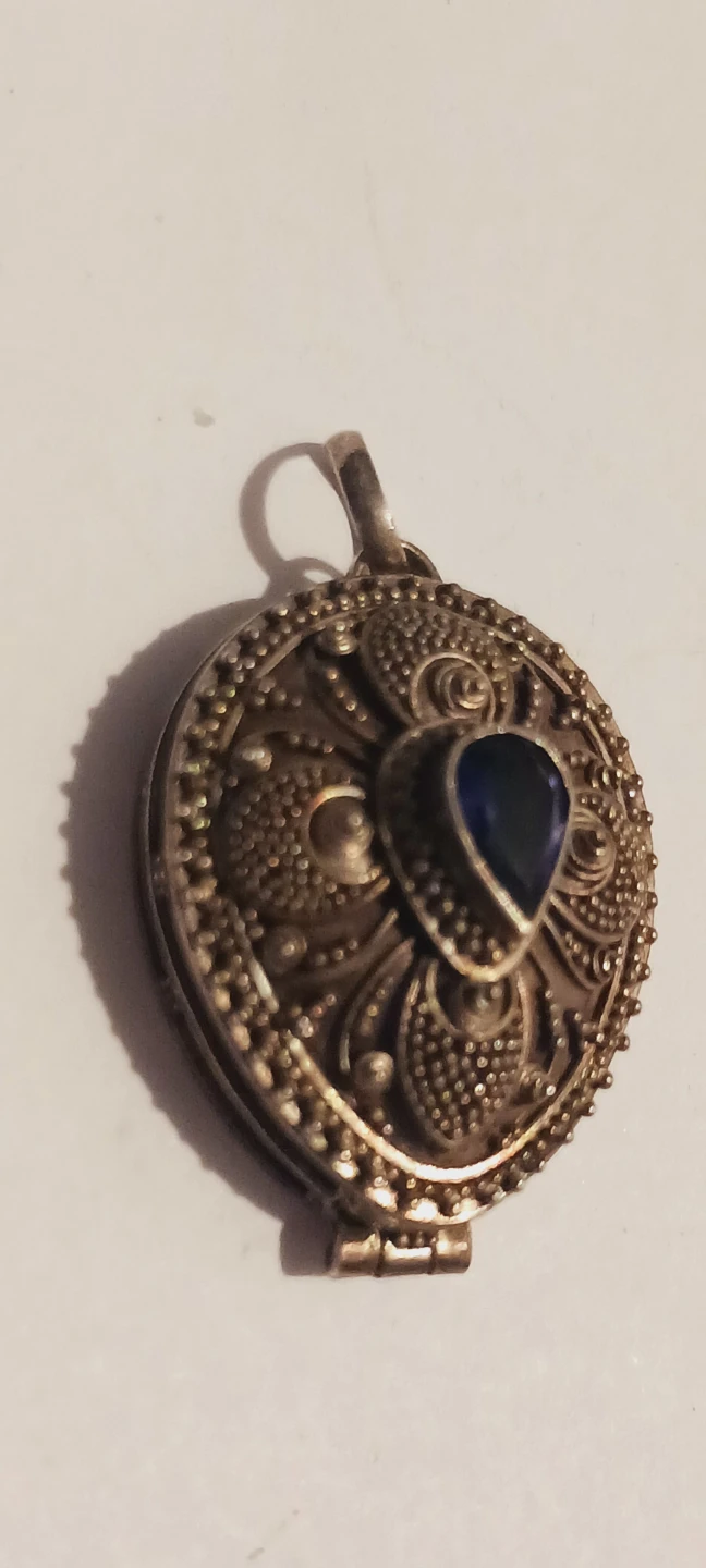 Antique Sterling Silver 925 Locket Pendant with Blue Stone - photo 2