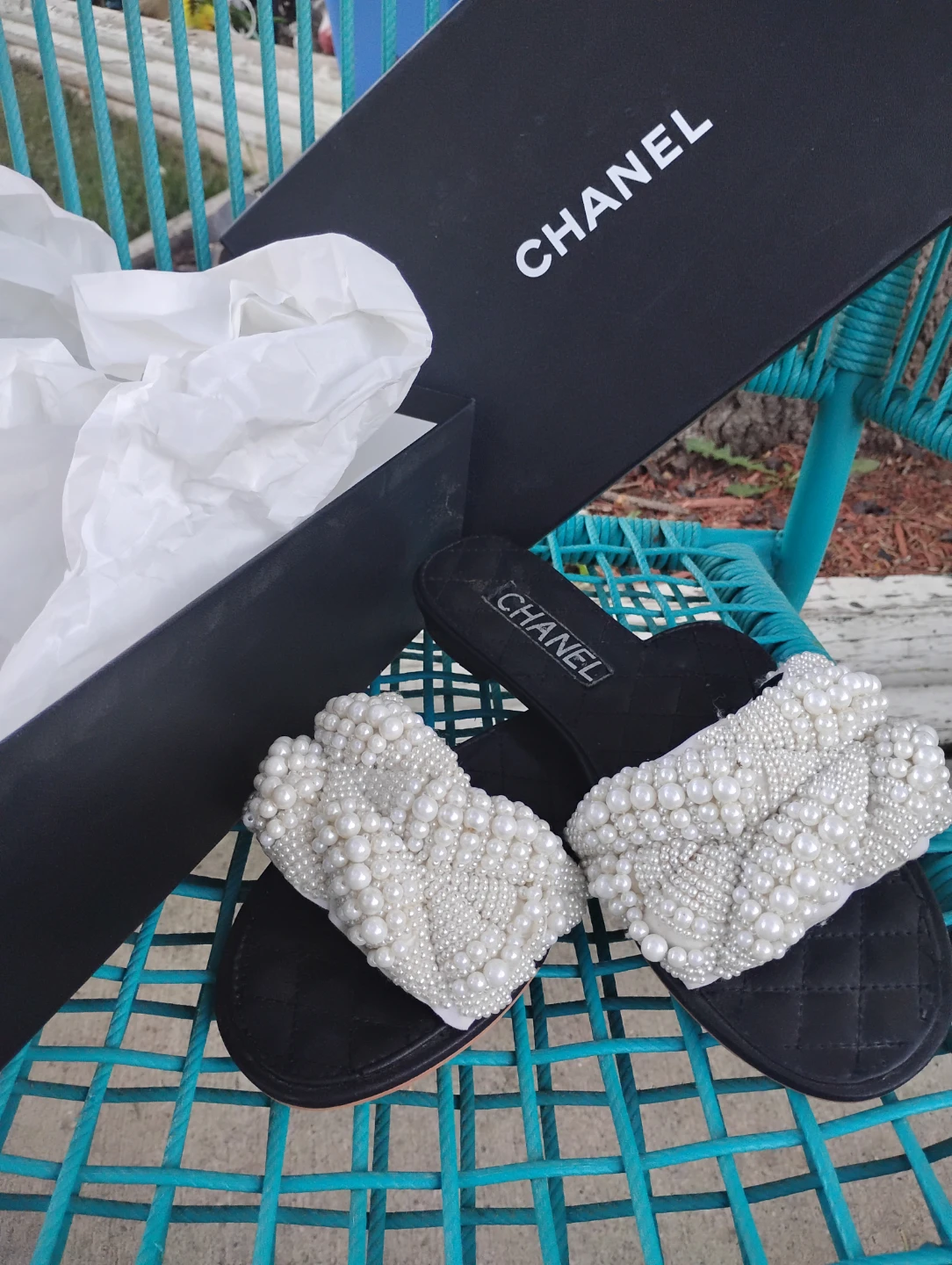 Chanel Pearl Embellished Slides - Size 41