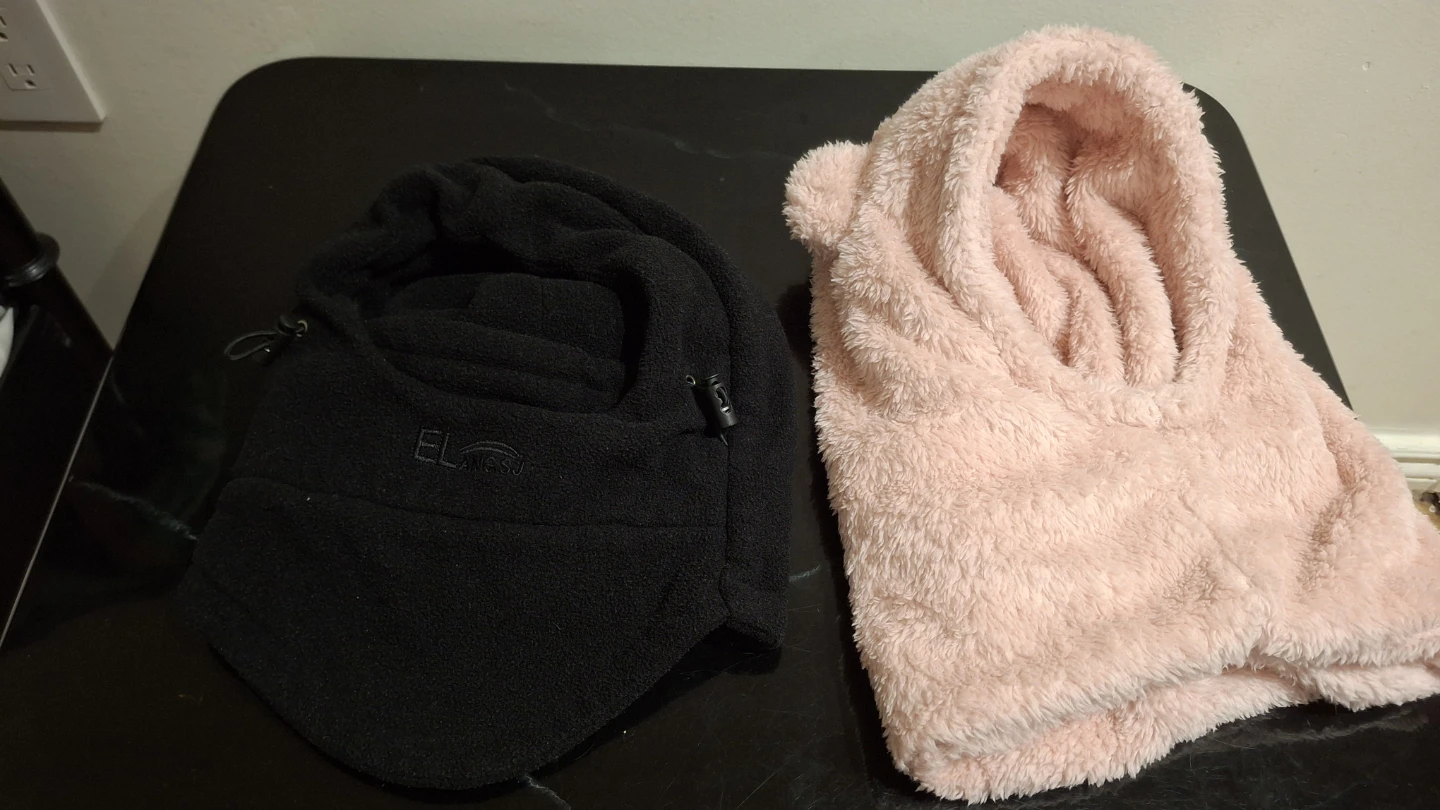 Two Fleece Hoods: Black & Pink