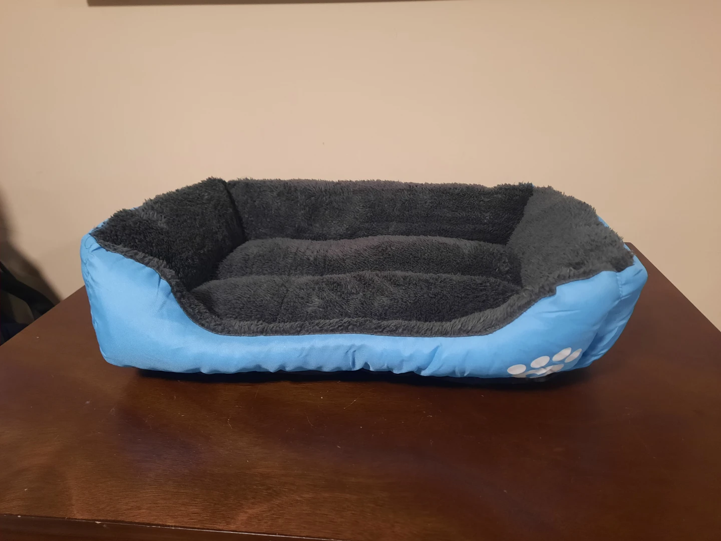 Blue Pet Bed with Paw Print Design