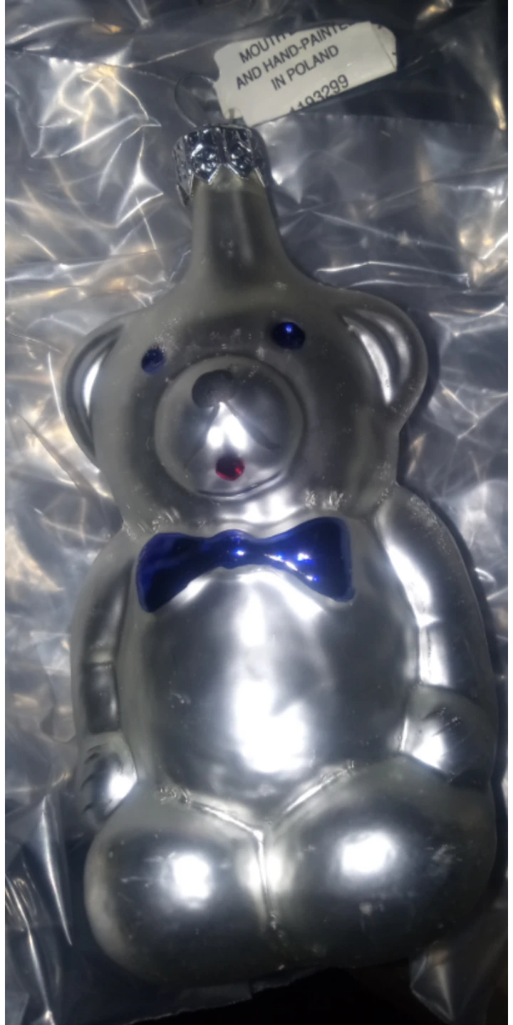 Glass Teddy Bear Ornament - Hand-Painted in Poland