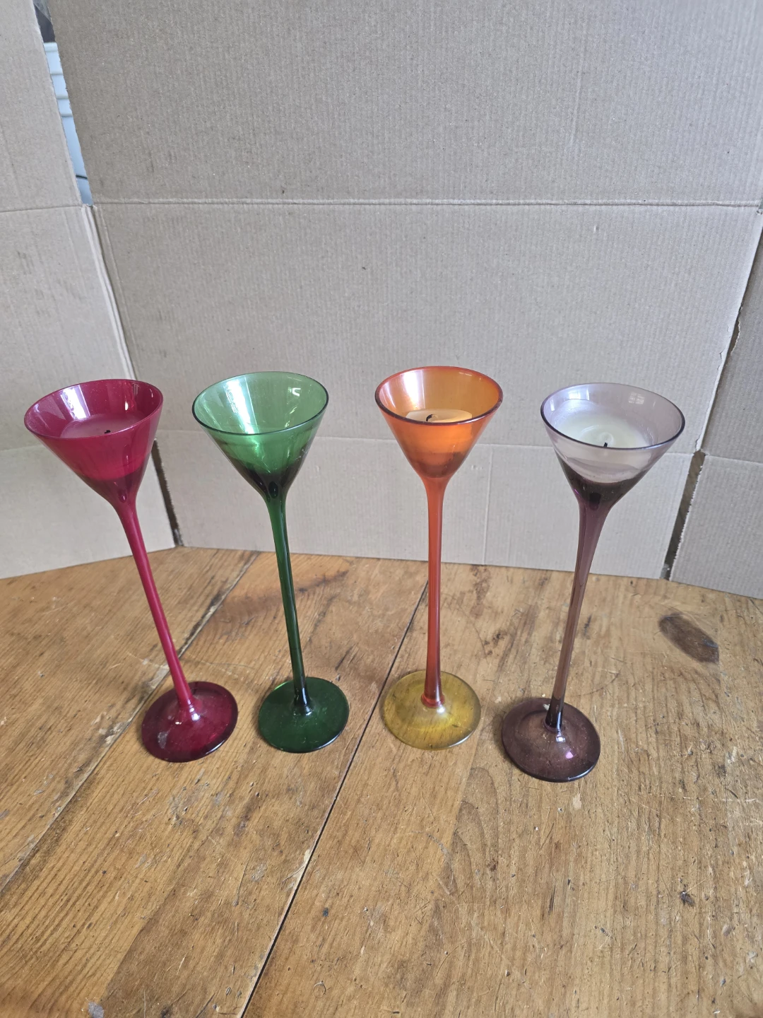 Set of 4 Coloured Glass Candle Holders