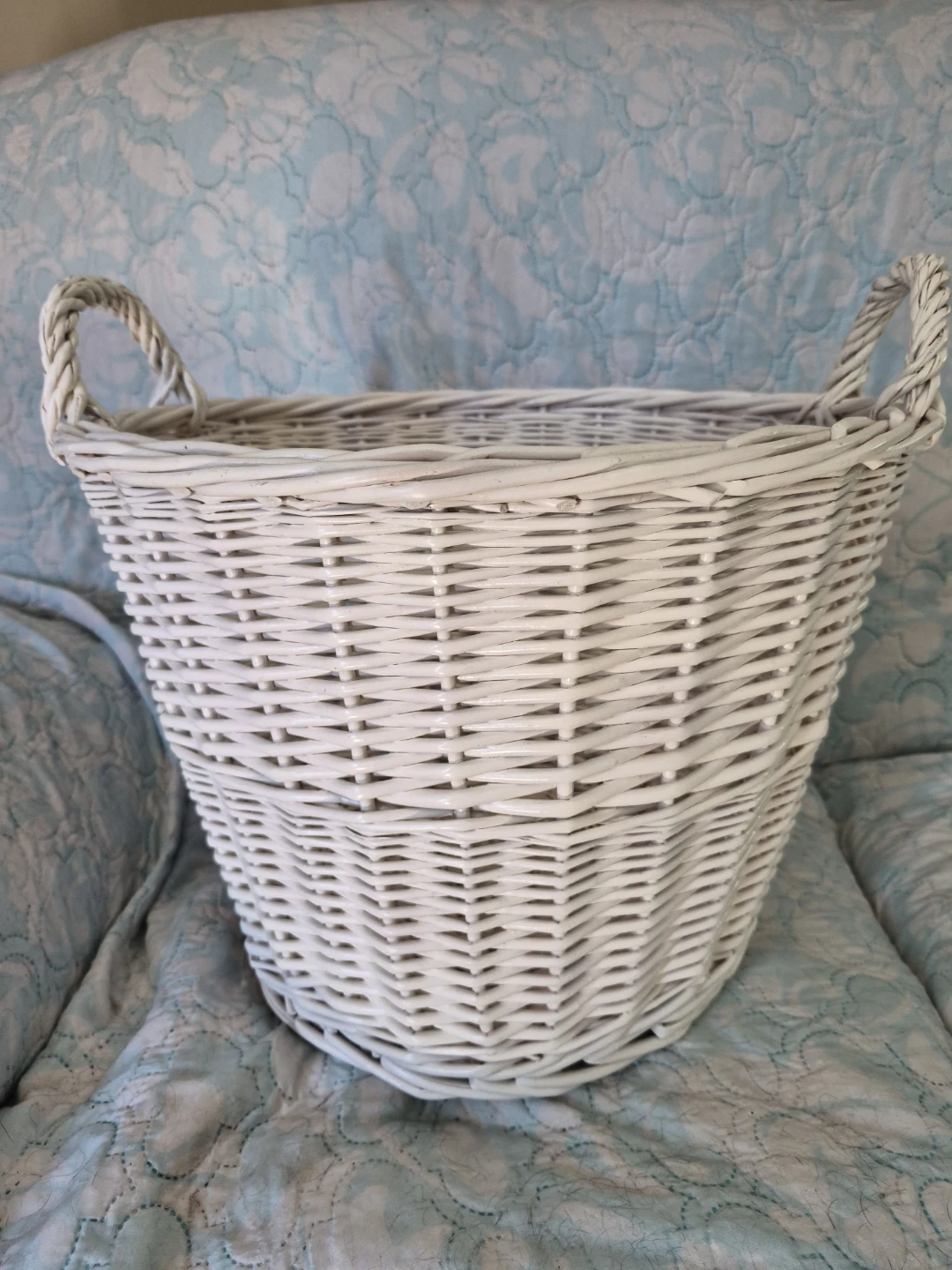 White Wicker Storage Basket with Handles