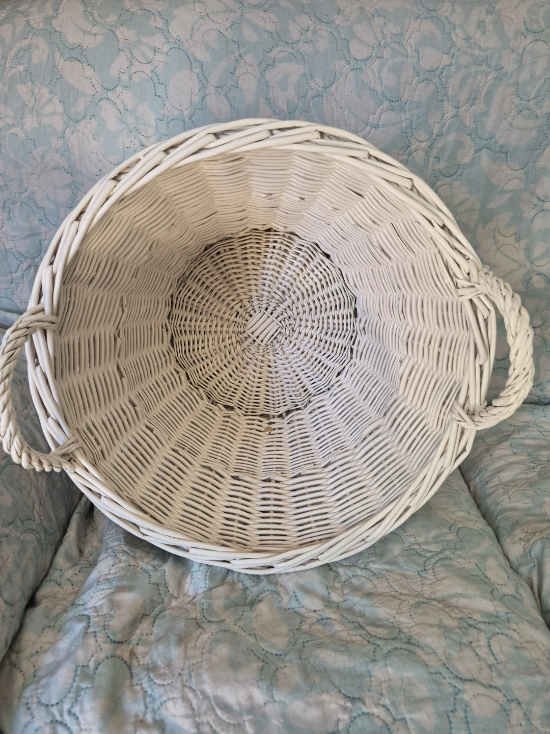 White Wicker Storage Basket with Handles - photo 2