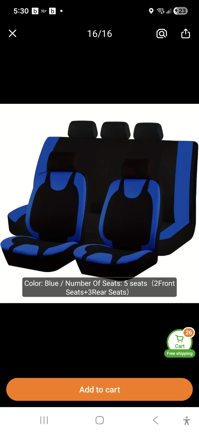 Blue 5-Seat Car Seat Covers