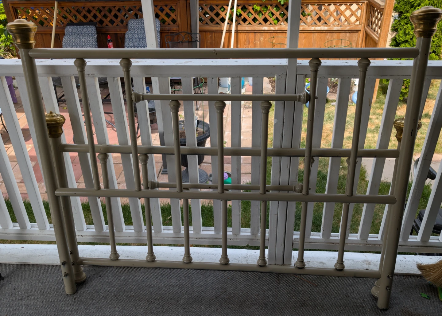 Cream Metal Bed Frame with Brass Accents