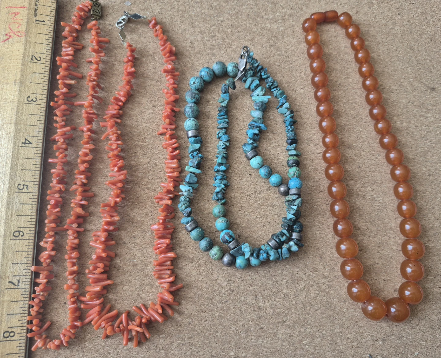 Vintage coral turquoise and amber necklaces