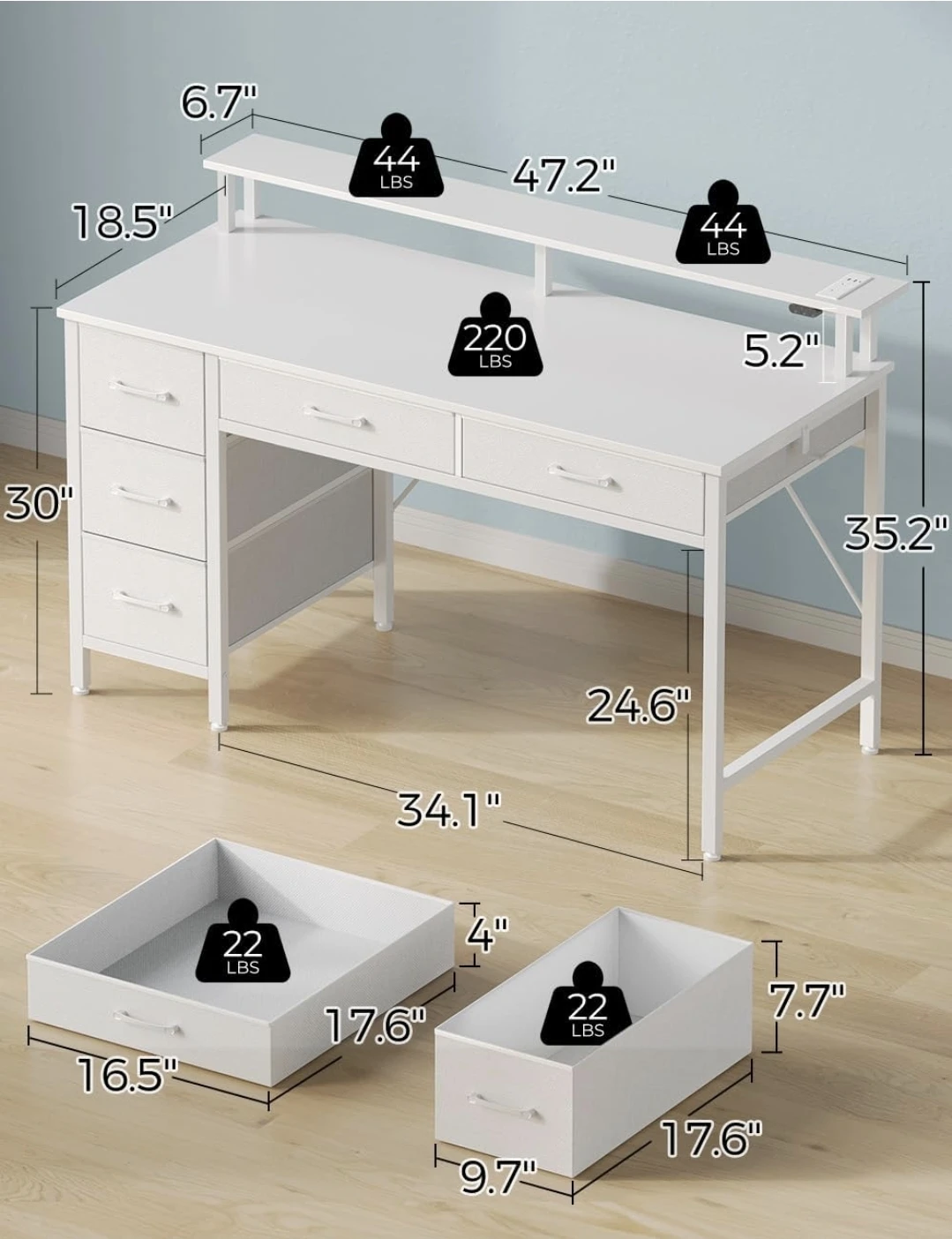 White Vanity Desk with Mirror and LED Lights - photo 2