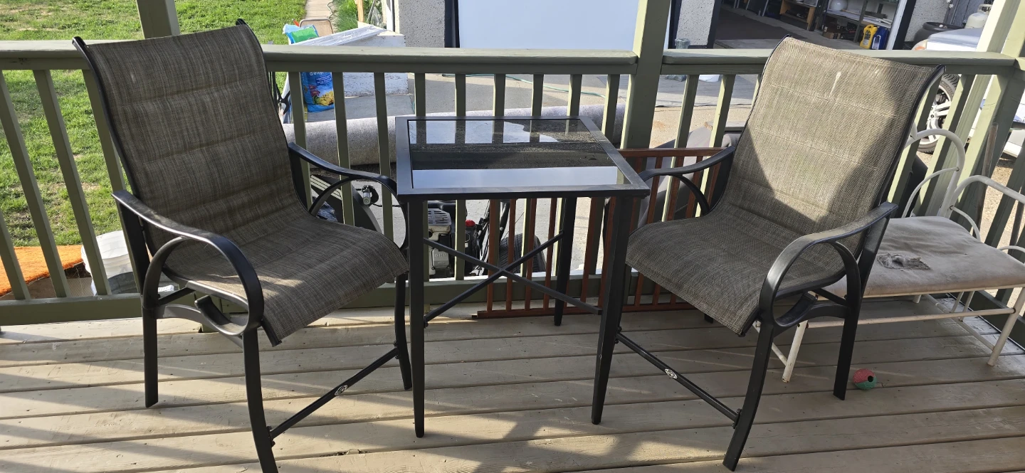 Outdoor Patio Bistro Set with Glass Top Table and 2 Chairs