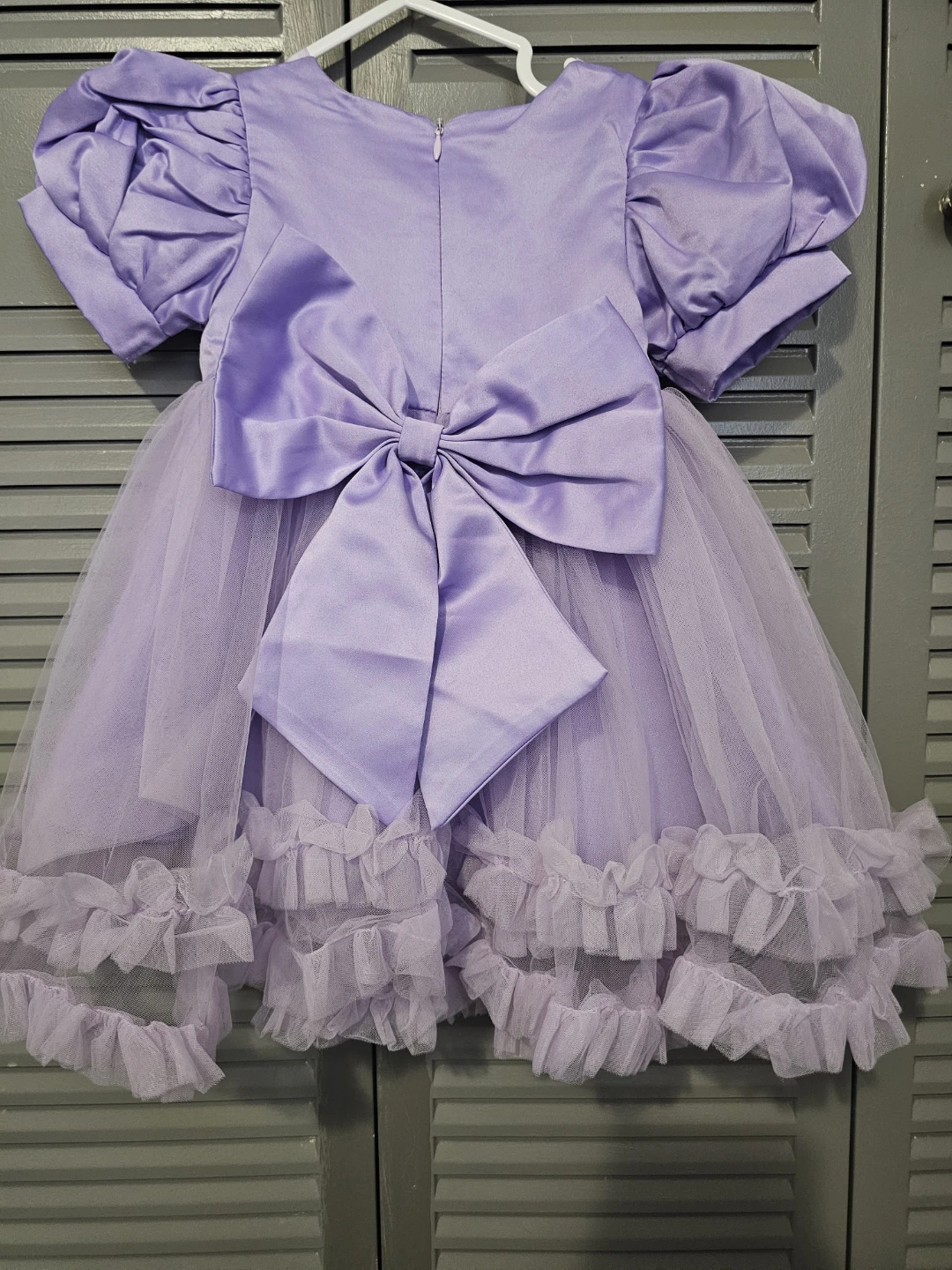 Purple Puffy Sleeve Tulle Dress with Sequins and Bow - photo 2