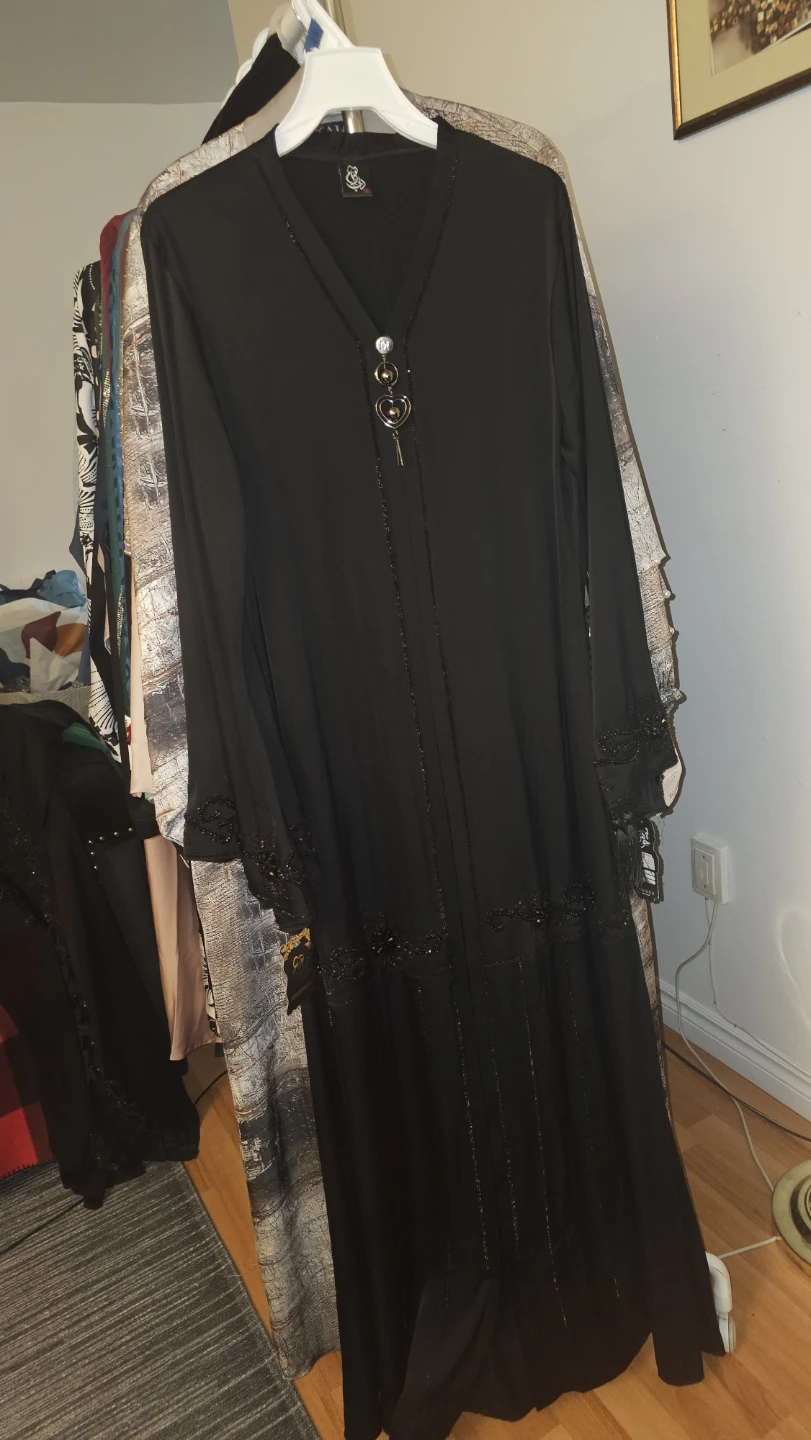 Black Abaya with Lace and Bead Embellishment