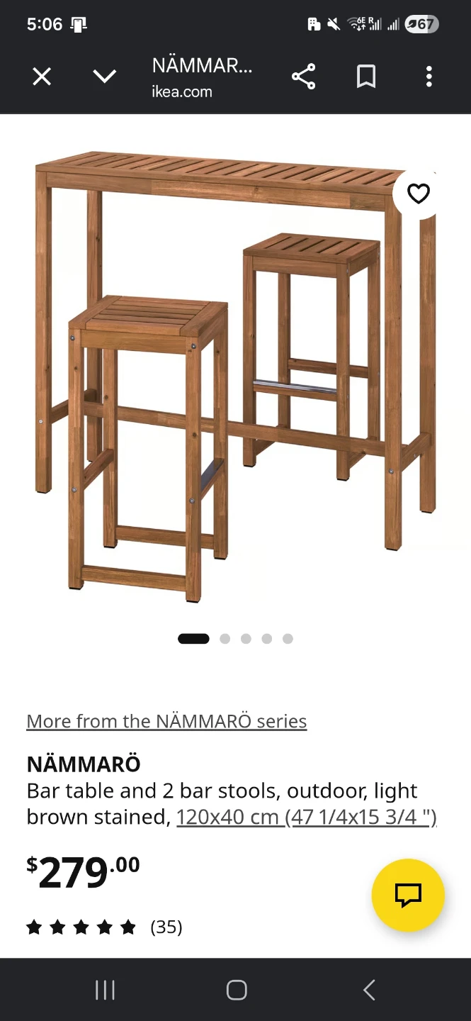 Ikea NÄMMARÖ outdoor bar table + 2 bar stools