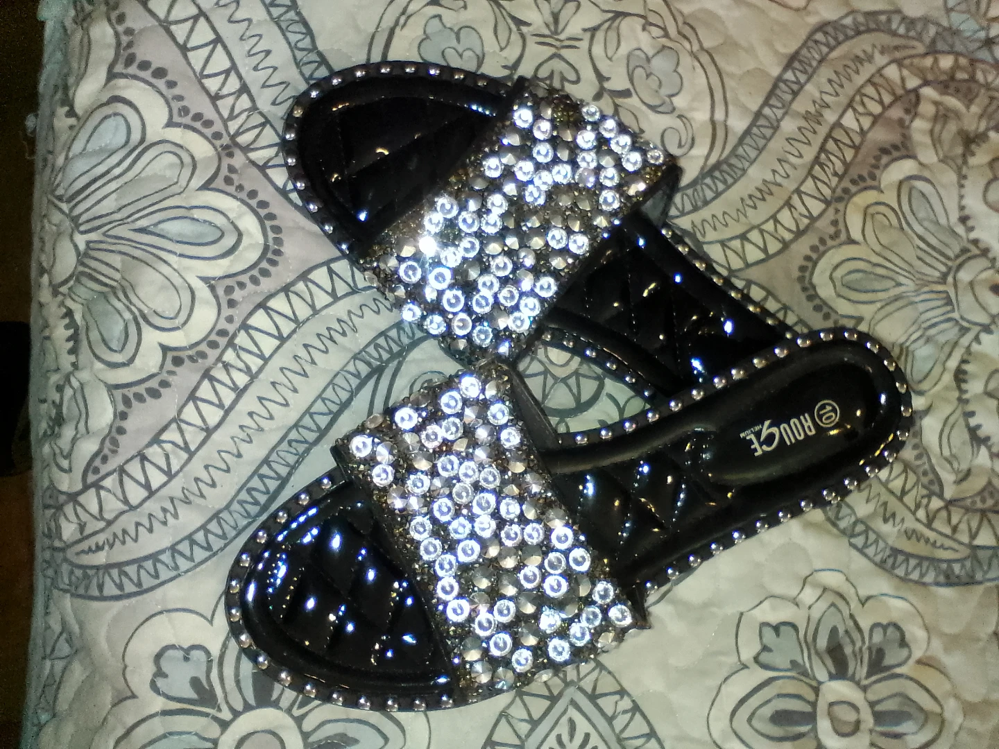 ROUGE Embellished Black Slide Sandals