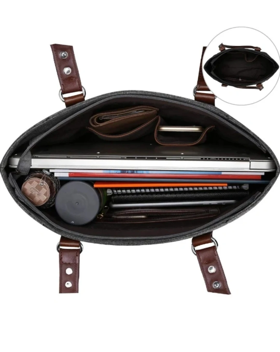 Grey Tote Bag with Brown Faux Leather Handles - photo 3