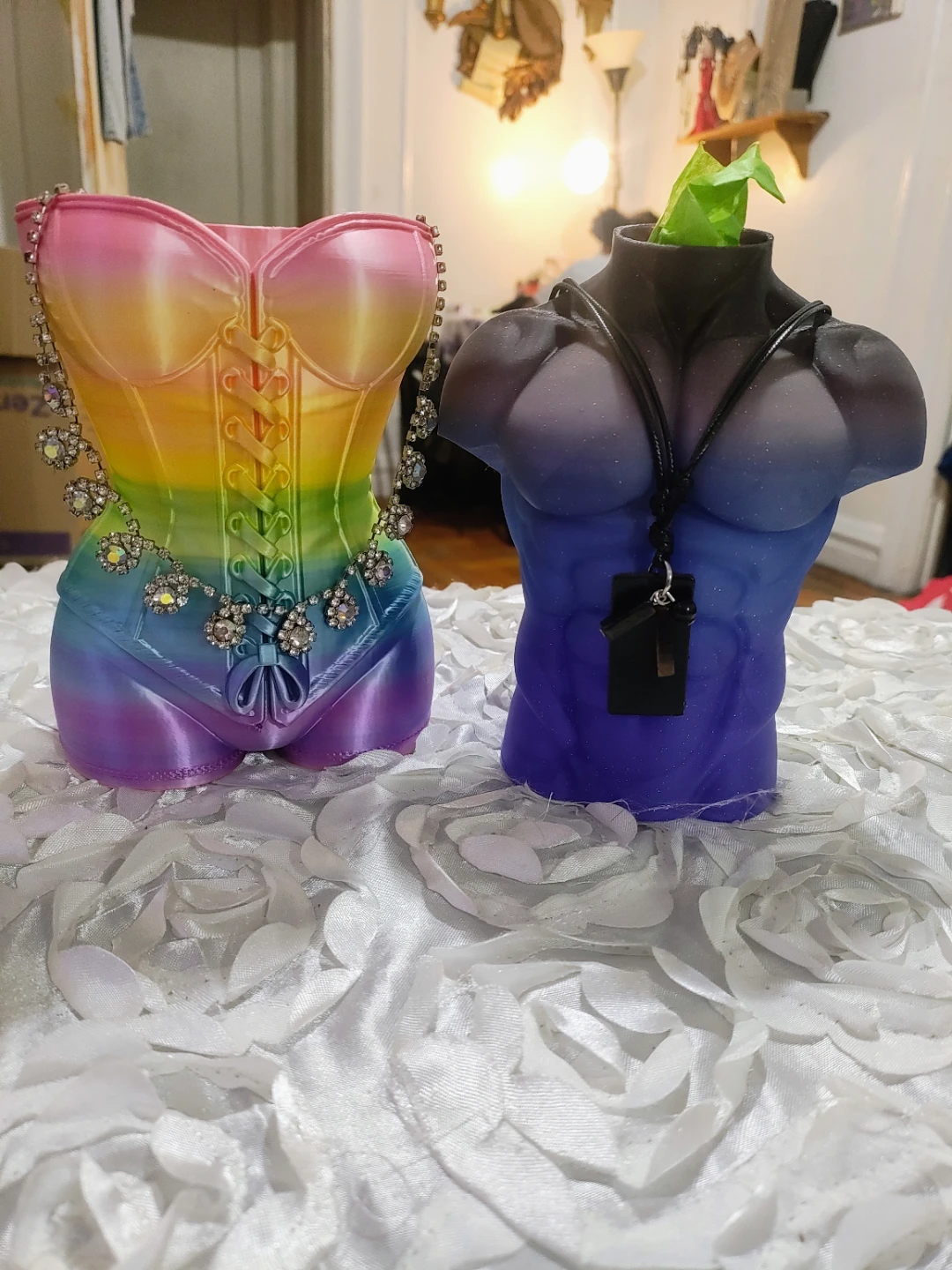 Rainbow Corset & Muscle Torso Figurines Vase, gift basket new