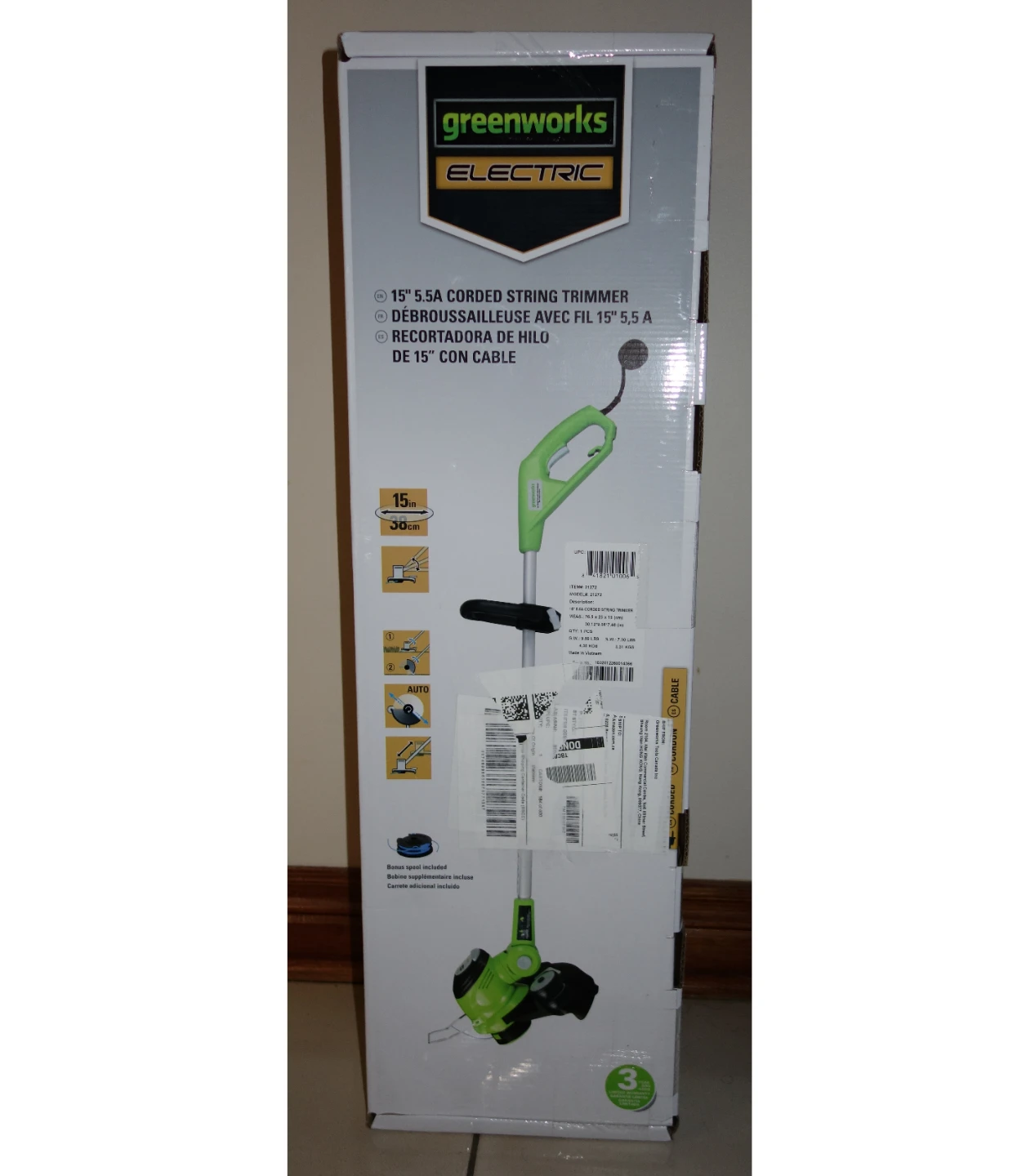 New Greenworks 15'' Electric Trimmer/Edger w/ Warranty - photo 3