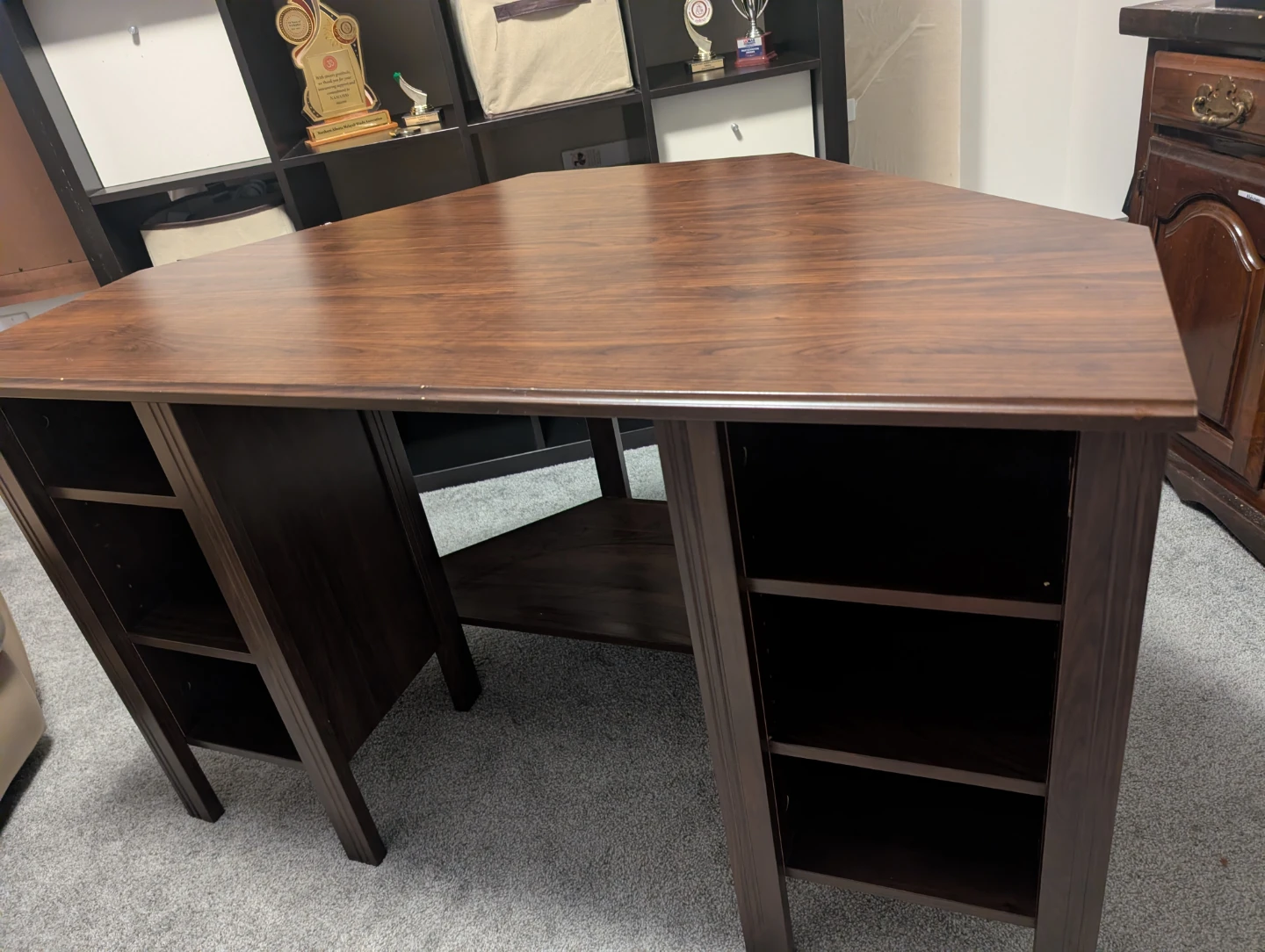 Dark Wood Corner Desk with Shelving - photo 2
