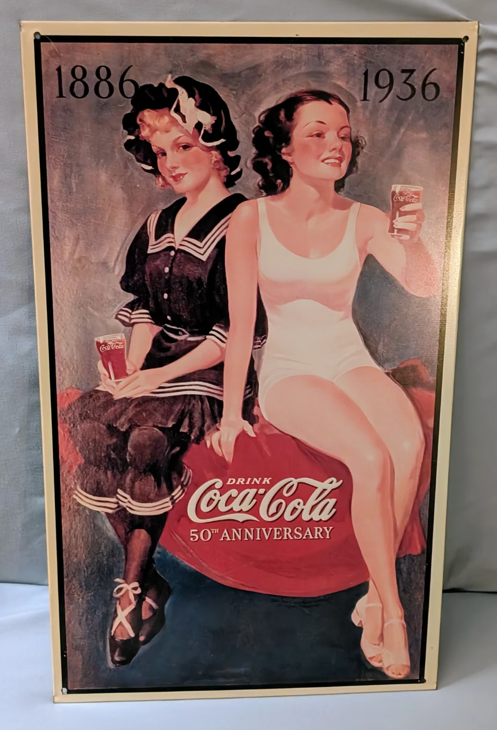 Coca-Cola 50th Anniversary Tin Sign 16"H X 9.5"W