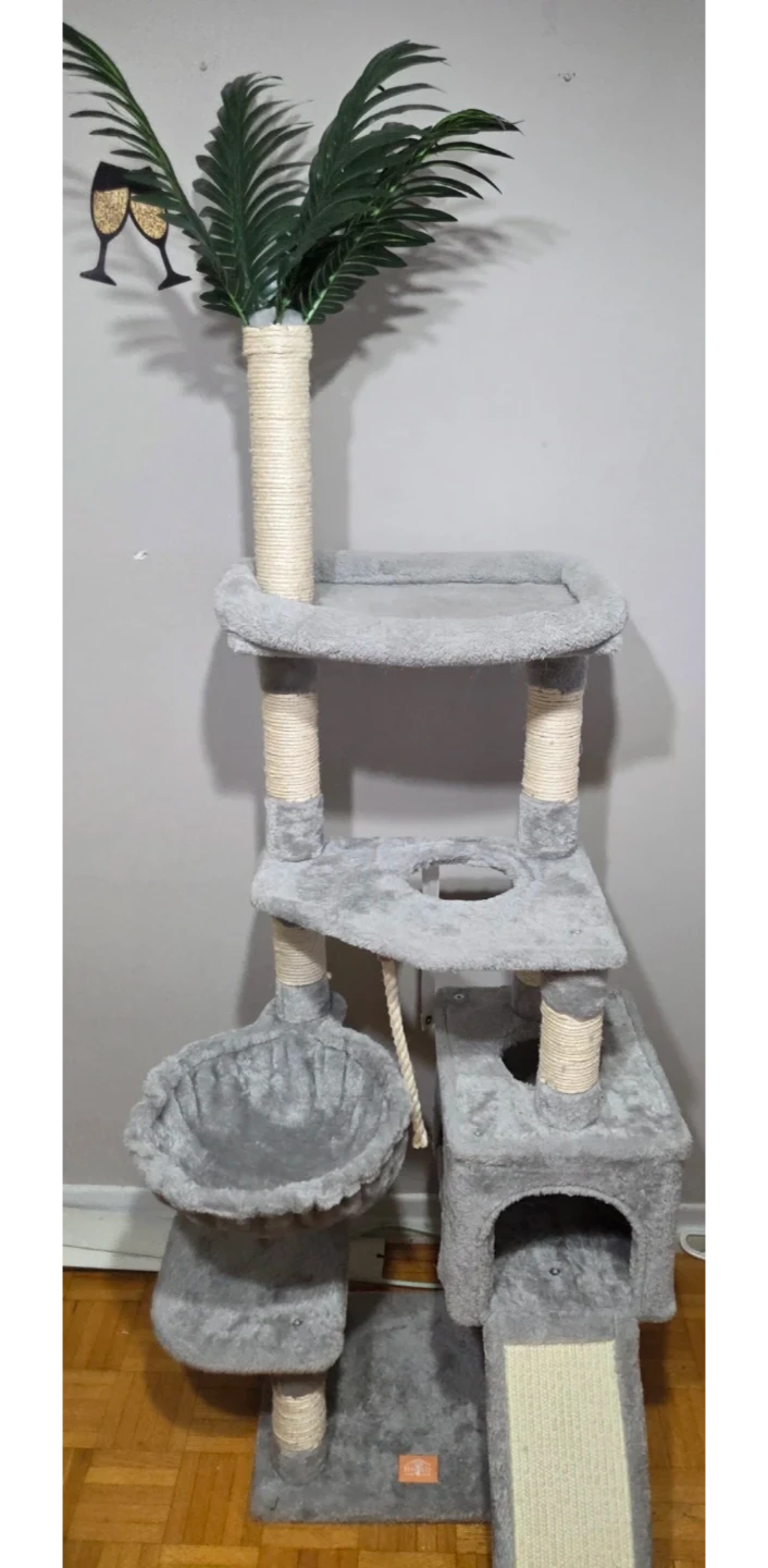 Light Gray Cat Tree with scratching posts and hanging basket - photo 3