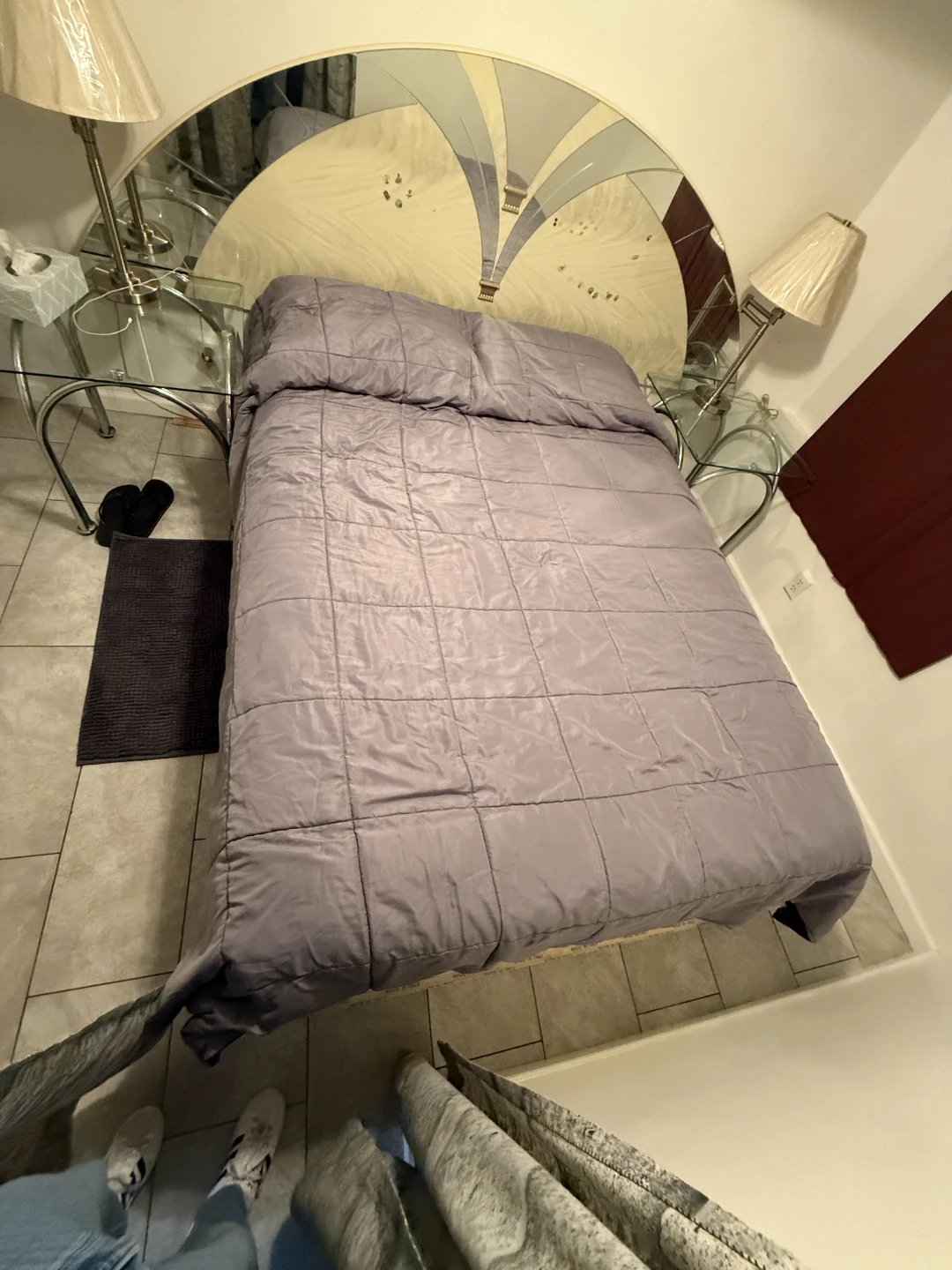 Queen size bed with headboard.