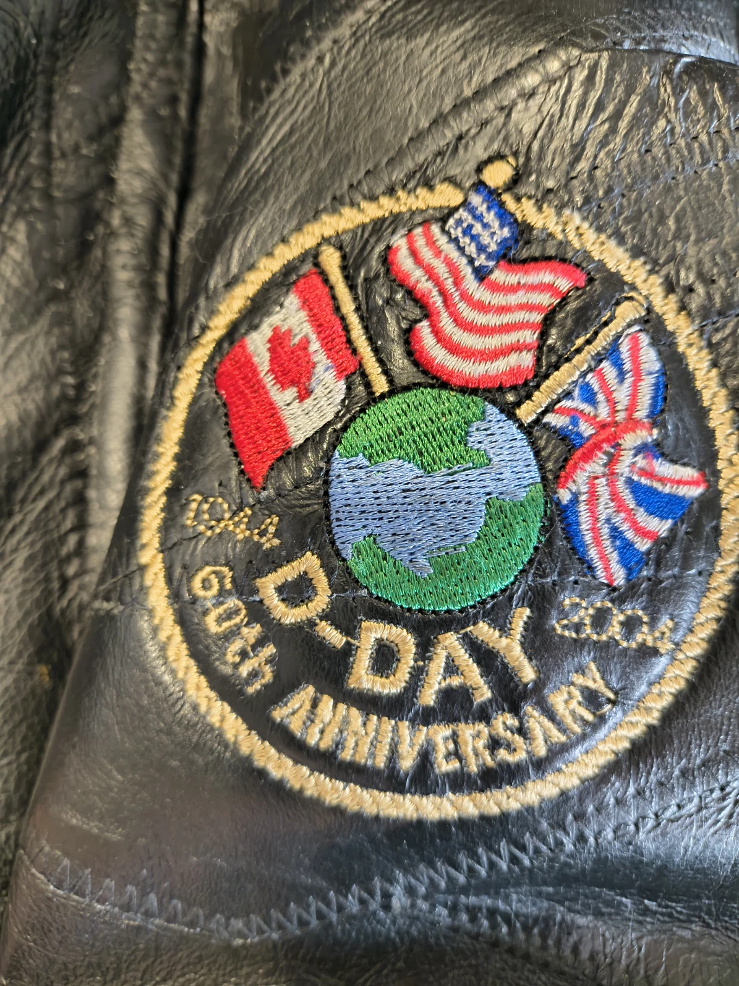 Men's Black Leather Bomber Jacket - D-Day 60th Anniversary