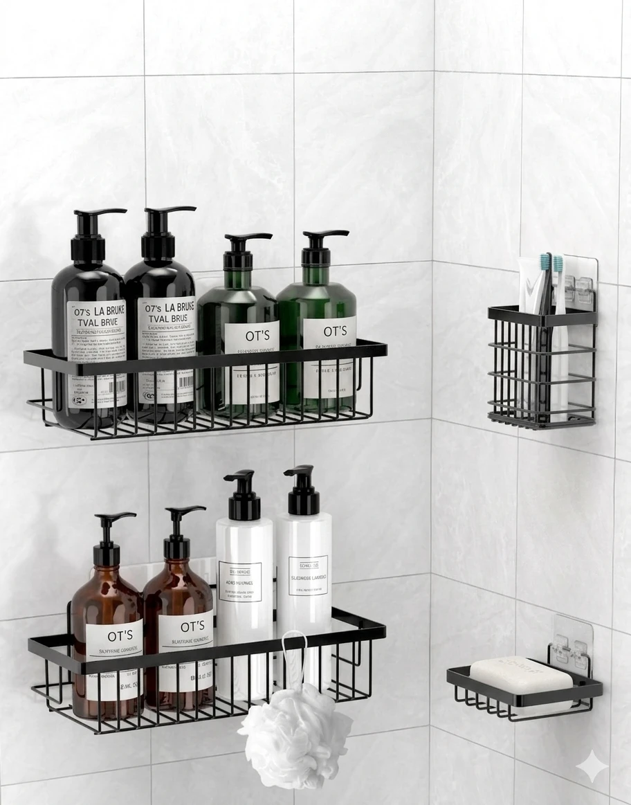 Grey Metal Shower Caddy Organizer 4 pcs