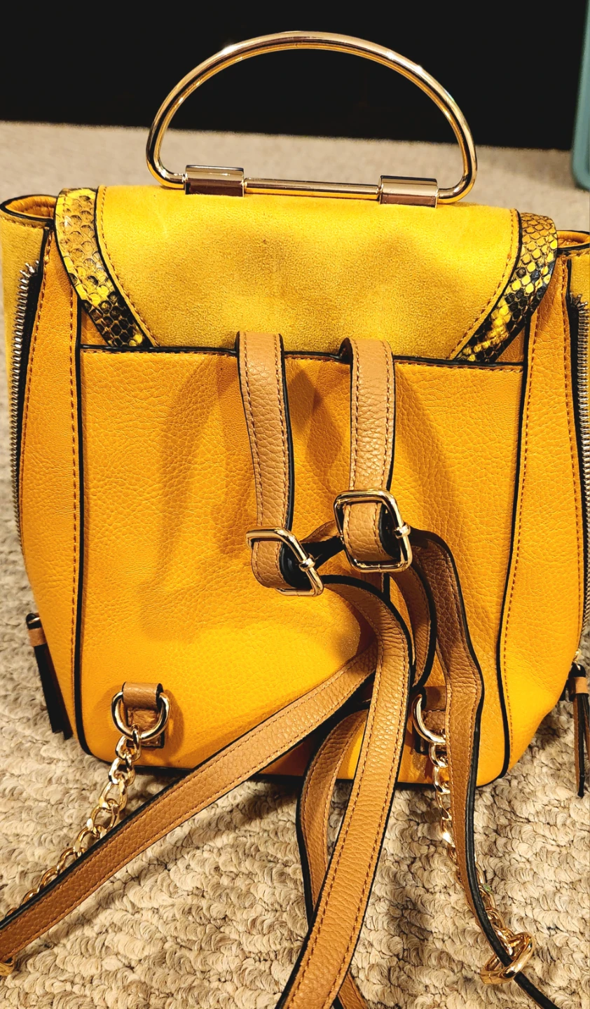 Yellow Backpack with Faux Snakeskin Trim - photo 2