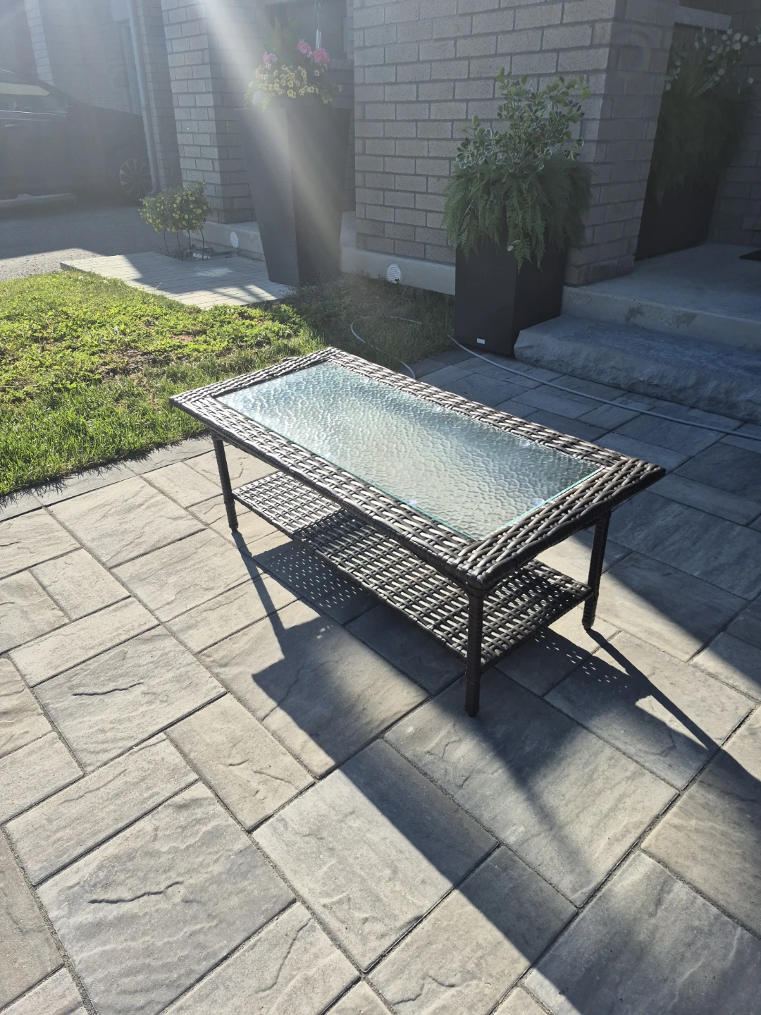 Wicker Coffee Table with Glass Top - photo 4