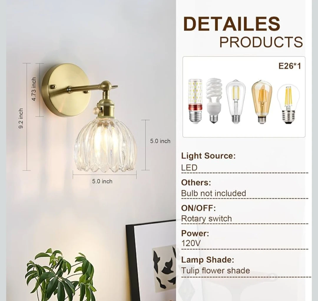 Brass Wall Sconces with Fluted Glass Shades - photo 4
