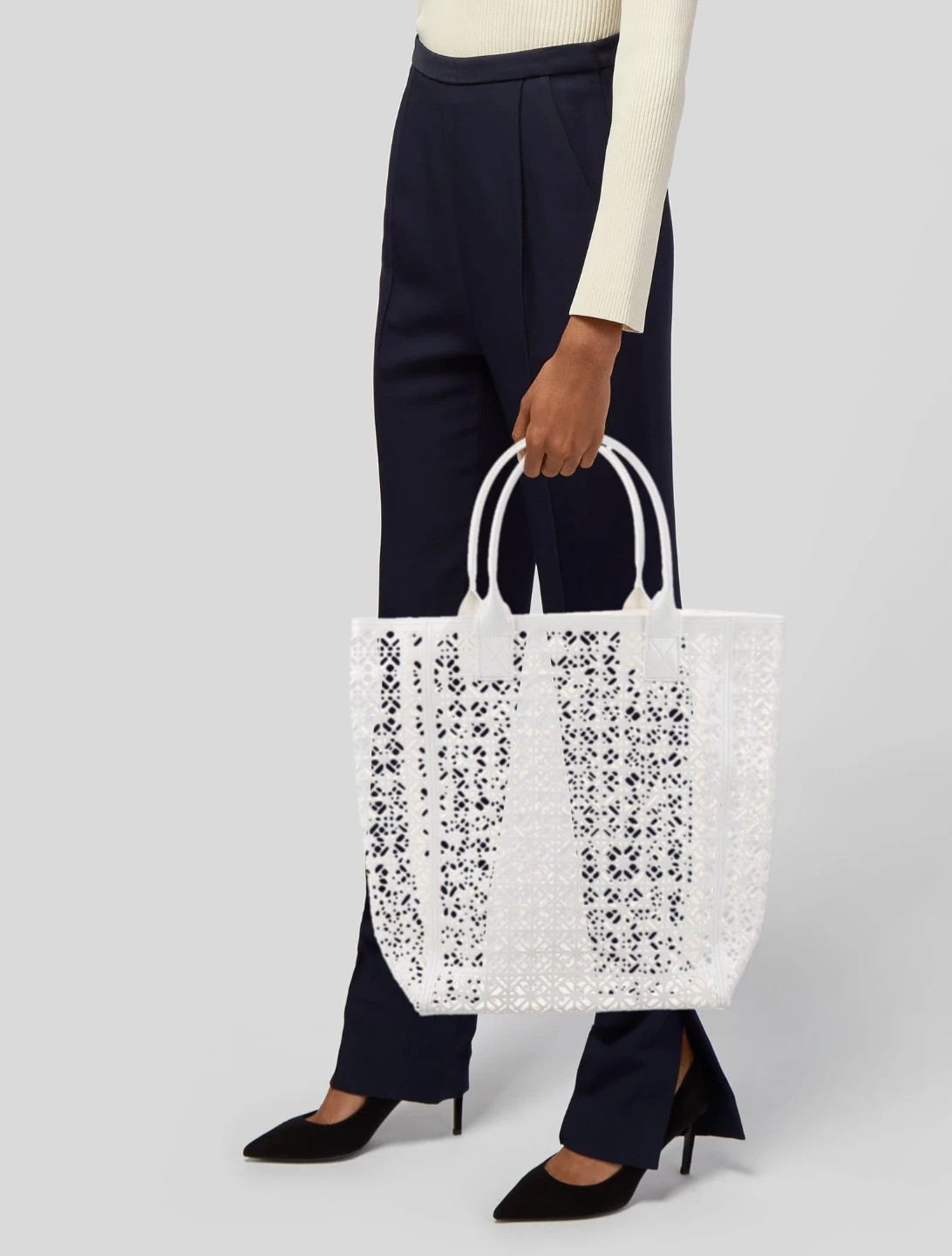Tory Burch White Perforated Tote Bag