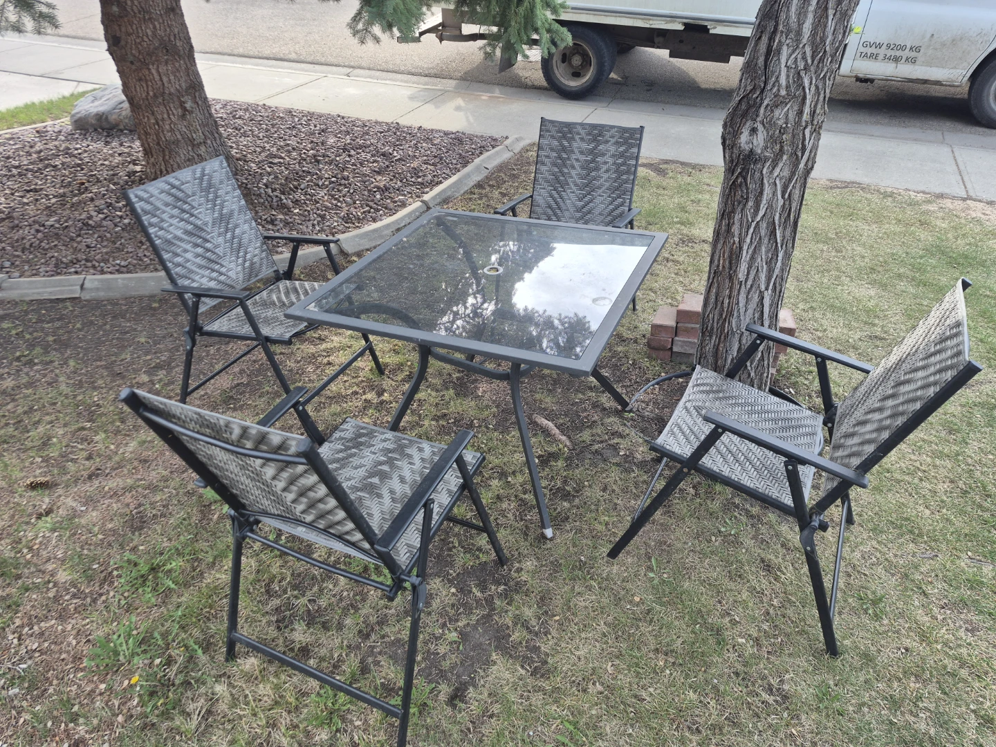 Square Glass Top Patio Table with 4 Chairs
