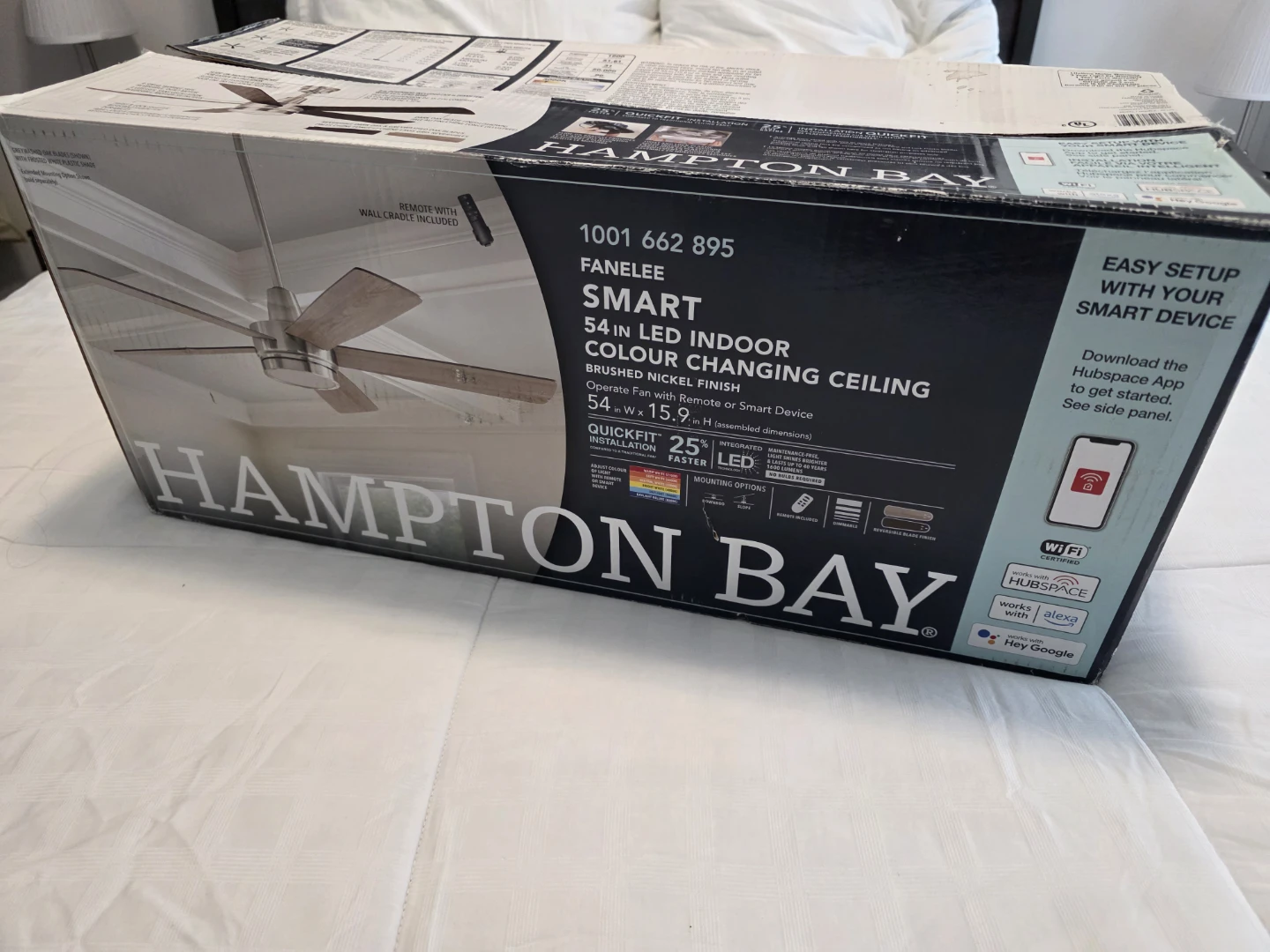 Hampton Bay Smart 54-inch Indoor Ceiling Fan - Brushed Nickel
