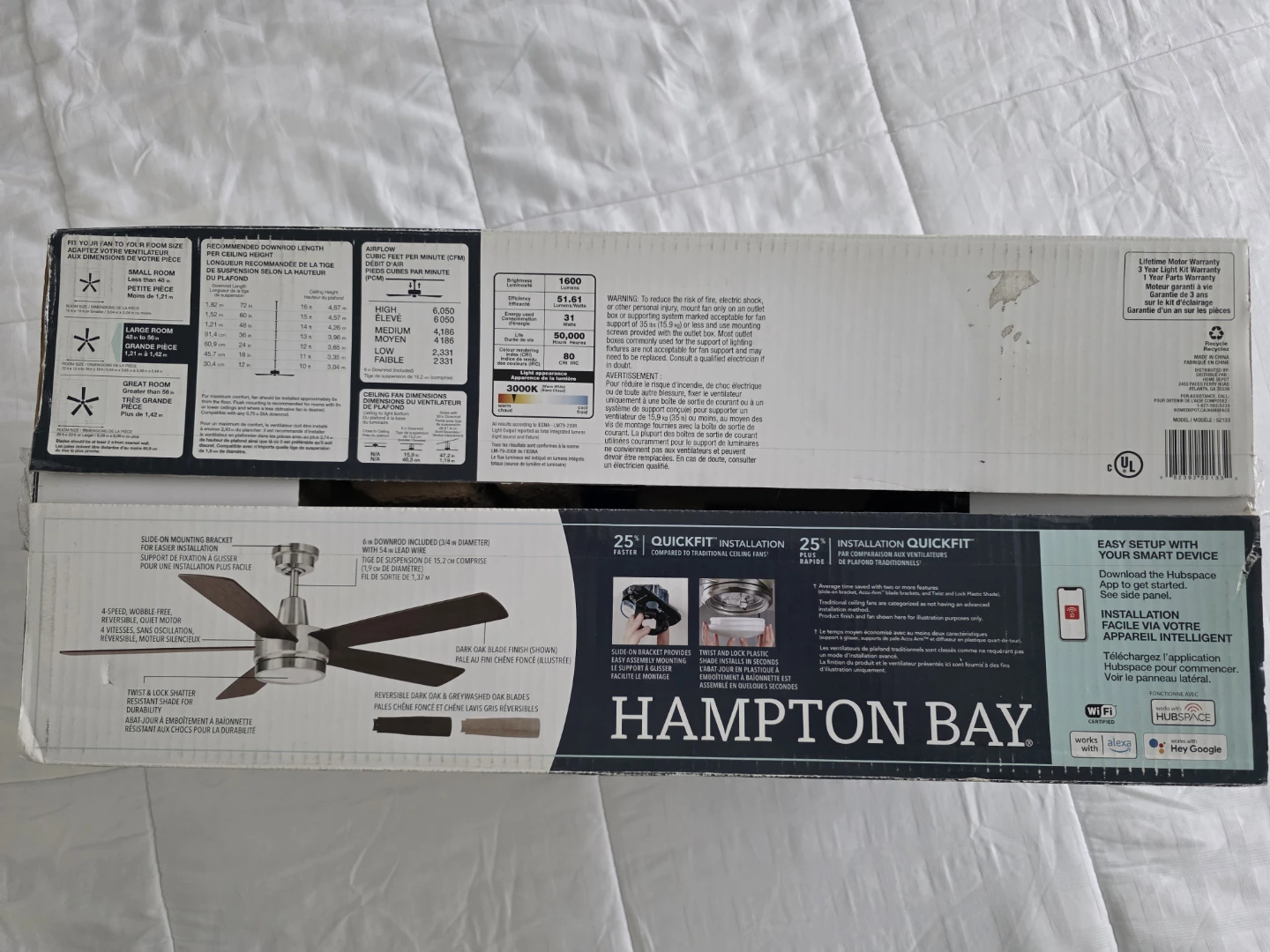 Hampton Bay Smart 54-inch Indoor Ceiling Fan - Brushed Nickel - photo 2