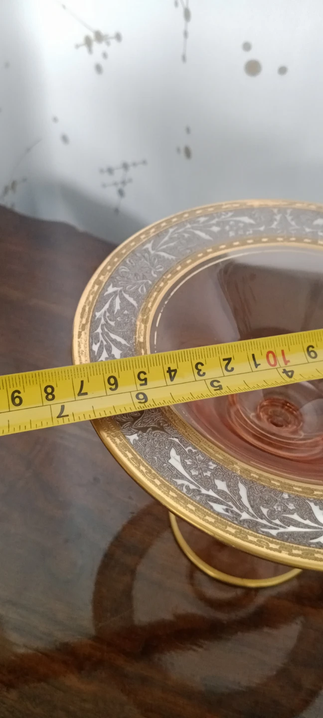 Pink Glass Pedestal Cake Stand with Gold Rim - photo 4