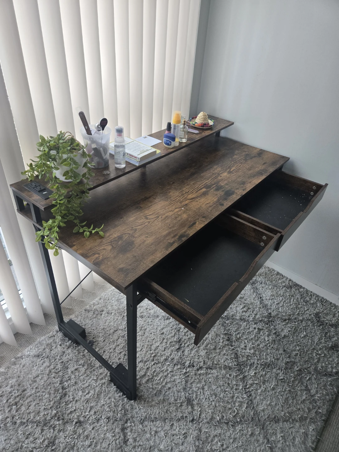 Rustic Wood Writing Desk with Drawers