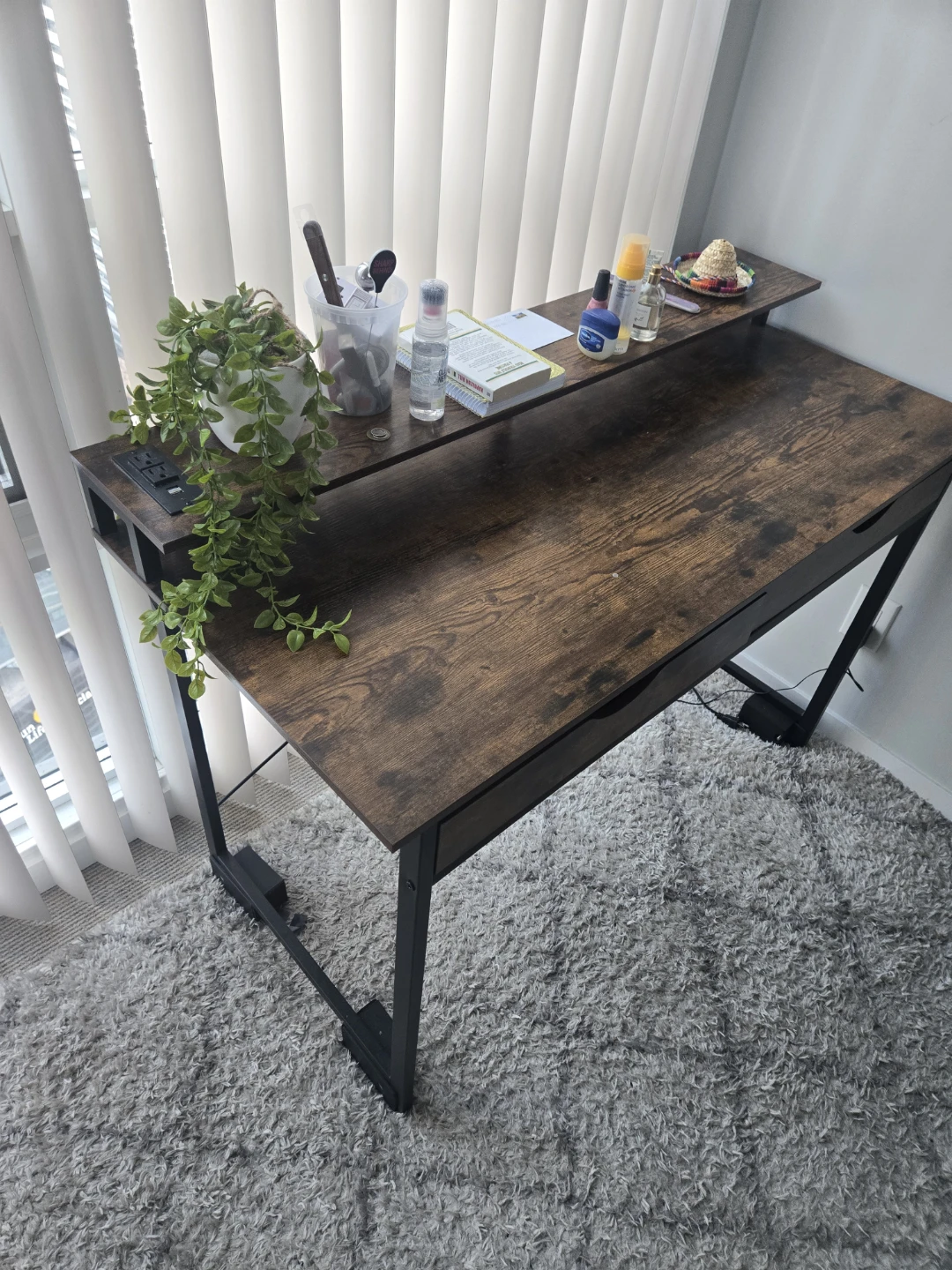 Rustic Wood Writing Desk with Drawers - photo 2