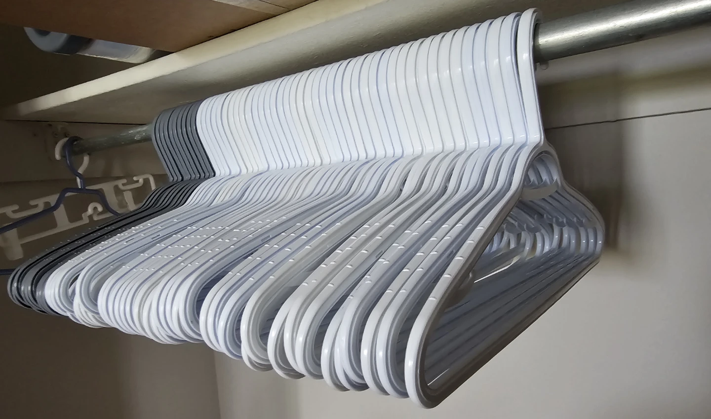 Bulk Pack of 50 Plastic Clothes Hangers - White and Grey