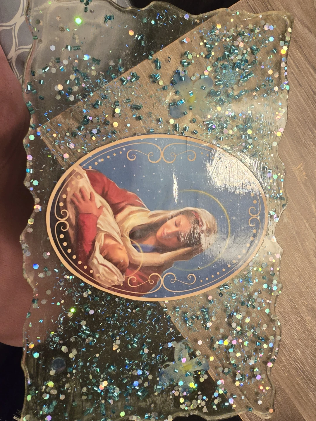 Handmade Resin Tray with Mary and Baby Jesus Art