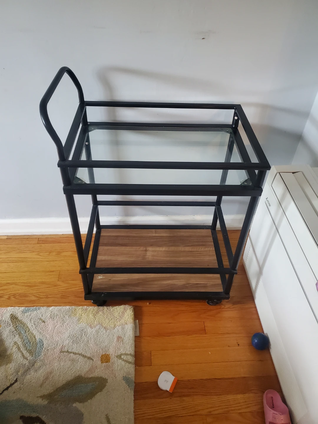 2-Tier Bar Cart with Glass Shelves and Wood Bottom Shelf